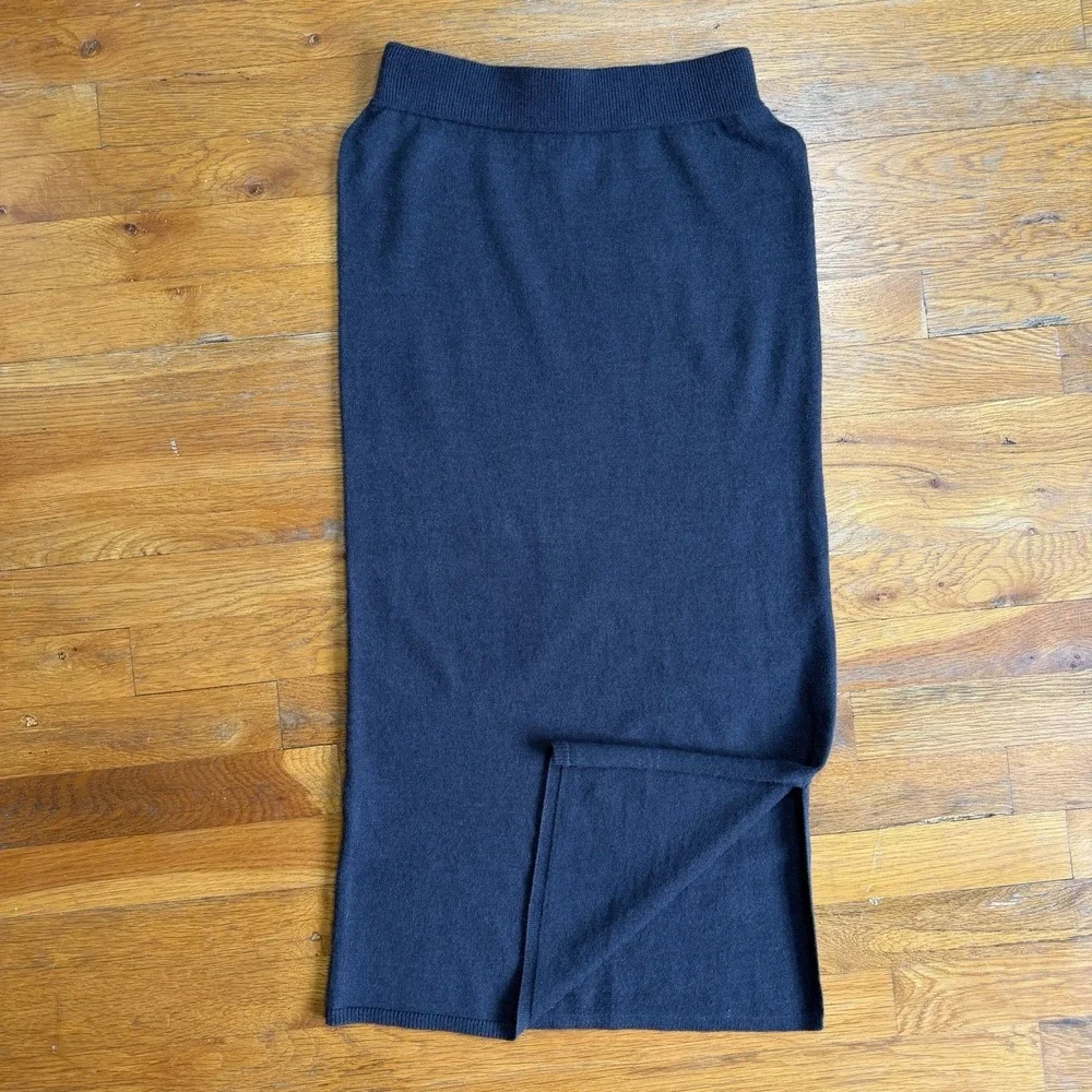 Callahan‎ Knitwear Knit Pull on Midi Skirt Small Petite Charcoal Gray Side Split